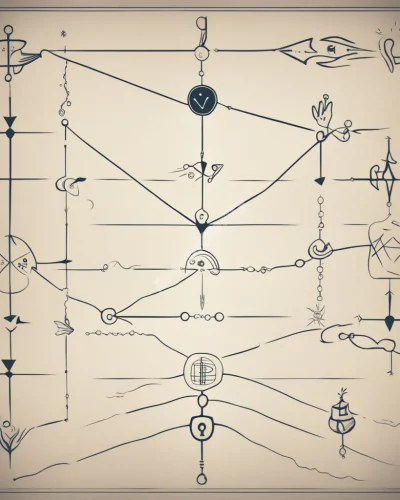 A glowing line connecting various dream symbols, representing path and direction.