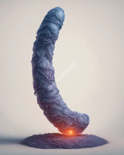 An abstract phallic shape emitting dream energy, representing masculinity and vitality.