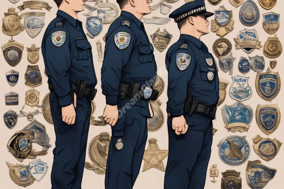 Police officers with badges revealing dream scenes, representing authority and protection.