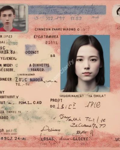 A driver's license with a photo that changes to reveal different identities, representing self-image.