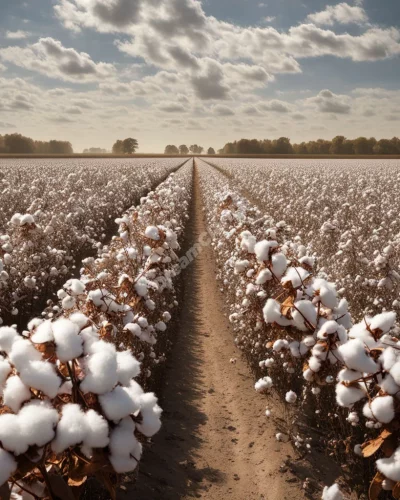 Cotton fields with each boll revealing a dream scene, representing softness and comfort.