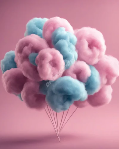 Cotton candy swirling into dream shapes, representing sweet experiences and fleeting moments.