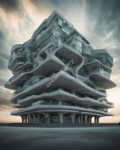 Government buildings transforming into surreal structures, representing authority and societal influence.