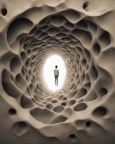 Holes in reality revealing hidden dream dimensions, representing gaps in understanding.