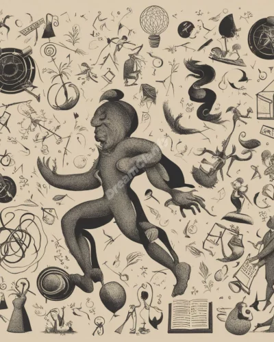 A figure passionately engaged in various activities, surrounded by interest symbols.