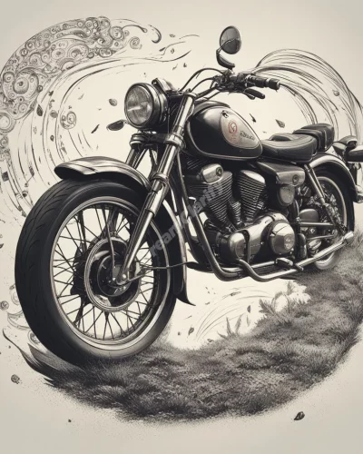 A motorcycle leaving a trail of dream symbols, representing freedom and adventure.