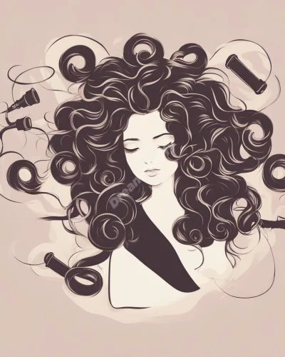 Hair curlers releasing dream symbols, representing transformation and self-image.