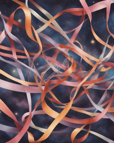Ribbons intertwining to form dream scenes, symbolizing connections and celebration.