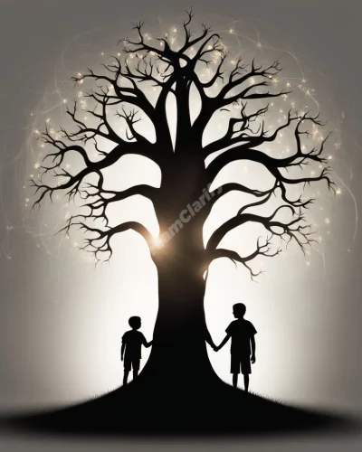 Two silhouettes connected by glowing familial bonds, representing brotherly relationships.