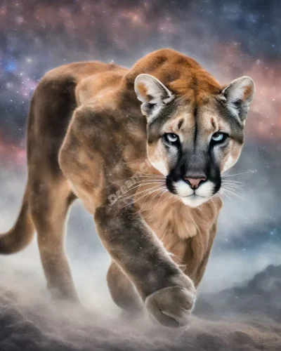 A mountain lion prowling through a dreamscape, representing power and instinct.