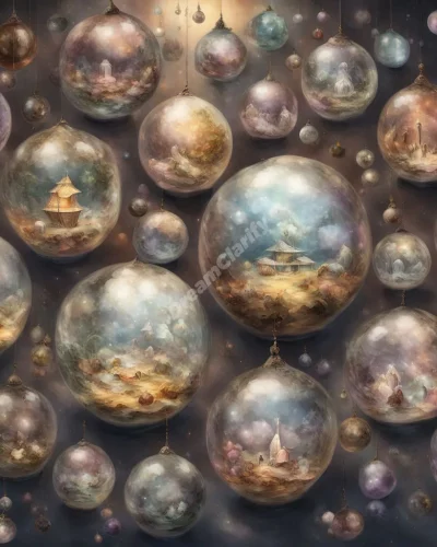 Crystal balls revealing dream scenes, representing divination and future insights.