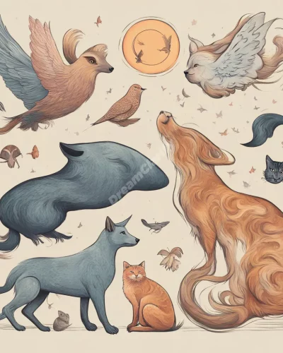 Various pet animals morphing into dream symbols, representing companionship and care.