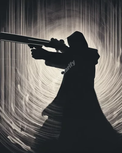 A shadowy figure aiming at dream targets, representing precision and hidden threats.