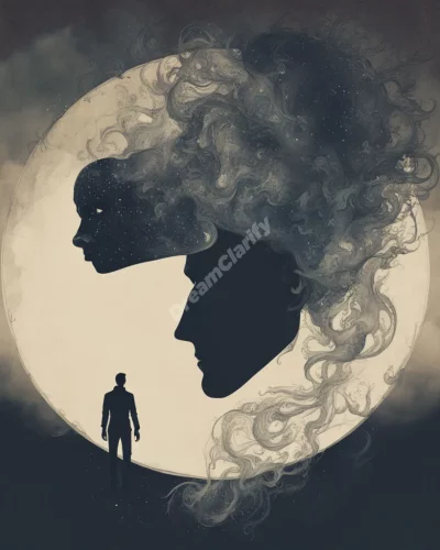 A masculine figure emerging from a dreamer's silhouette, representing the animus and inner masculine aspects.