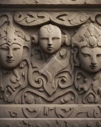 Ancient creatures emerging from stone, each revealing a dream symbol, representing uncovered memories.