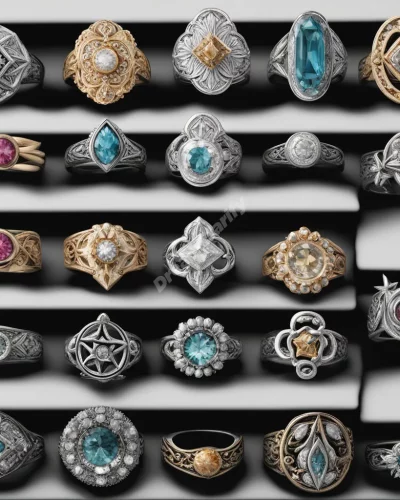 Various ring styles, each with a different dream symbol as the centerpiece, representing commitment and cycles.