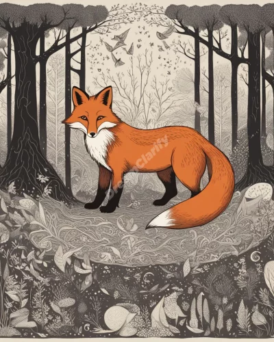 A fox weaving through a forest of dream symbols, representing cunning and adaptability.