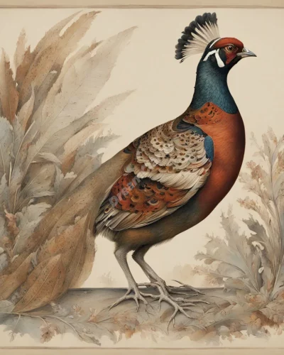 A pheasant with feathers displaying various dream scenes, representing beauty and the soul.