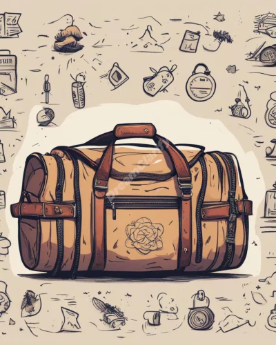 A duffel bag unzipping to release various dream symbols, representing baggage and hidden aspects.