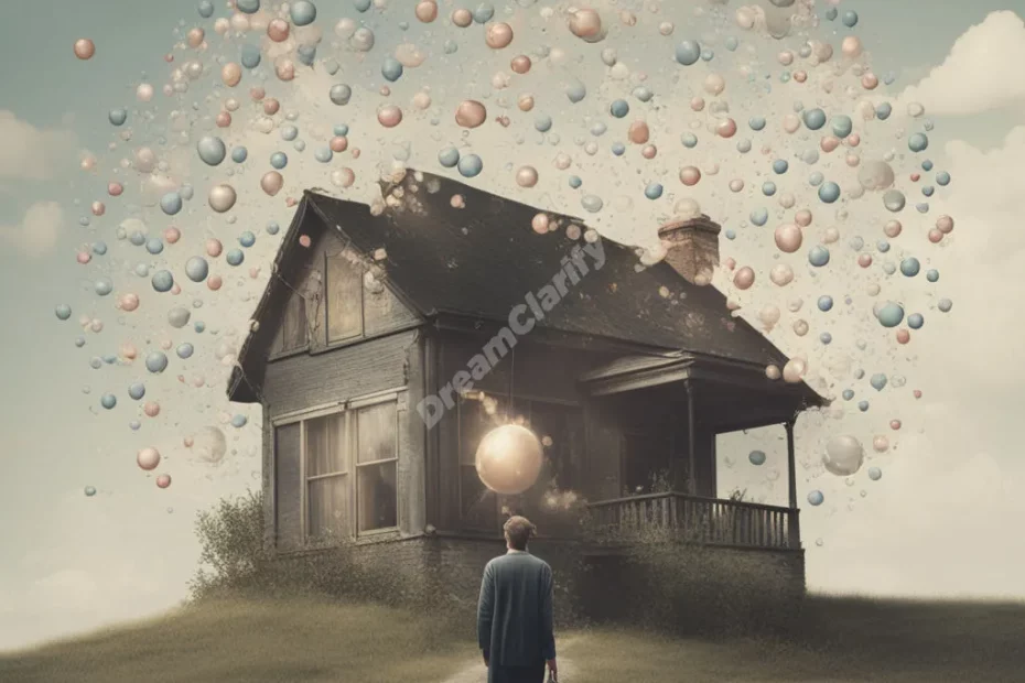 A figure returning to a home filled with memory bubbles, representing nostalgia and belonging.