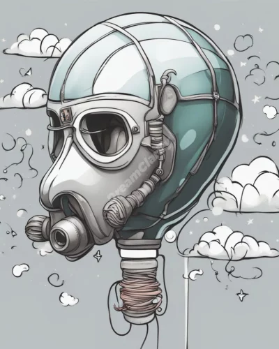 An oxygen mask releasing dream symbols instead of air, representing life support and clarity.