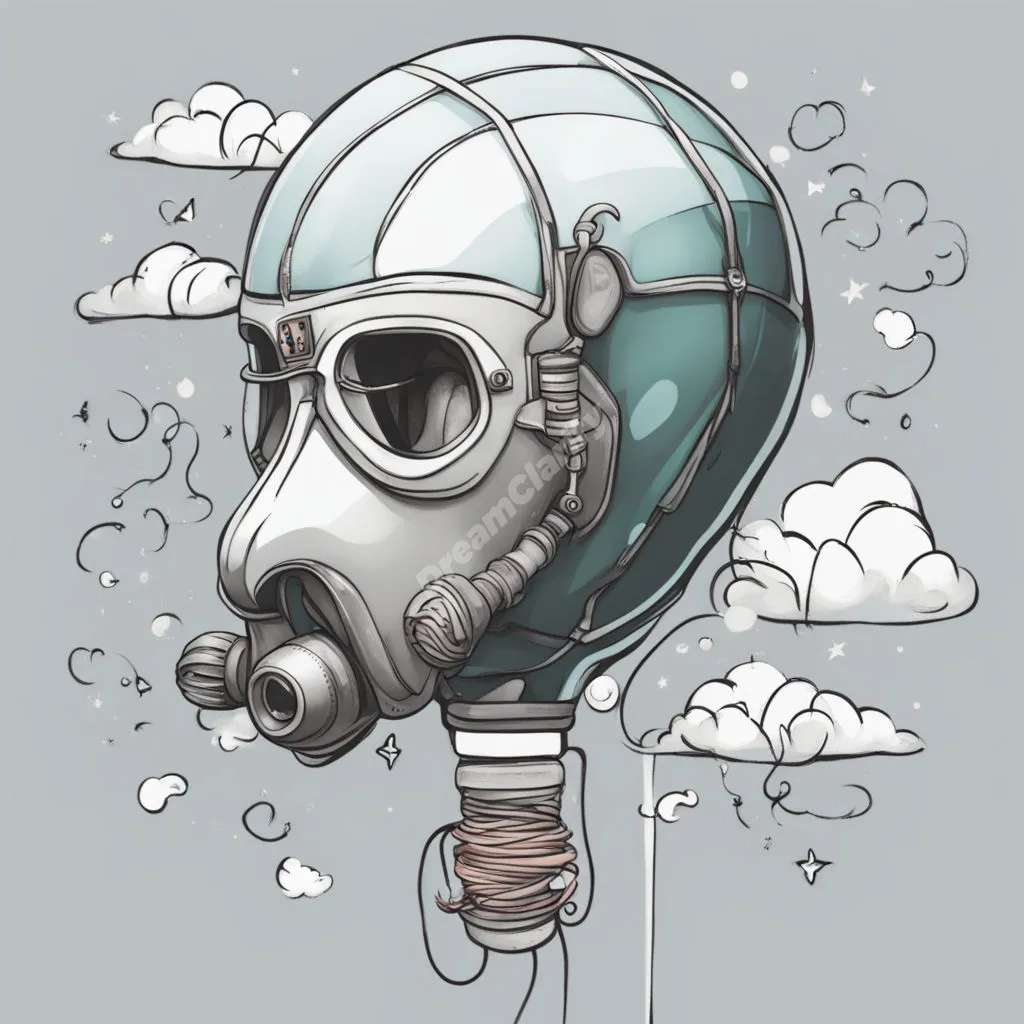 An oxygen mask releasing dream symbols instead of air, representing life support and clarity.