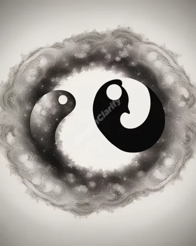 Twin baby figures forming a yin-yang of dream symbols, representing duality and new beginnings.