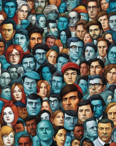 A sea of faces forming a larger image, symbolizing society and individuality in crowd dreams.