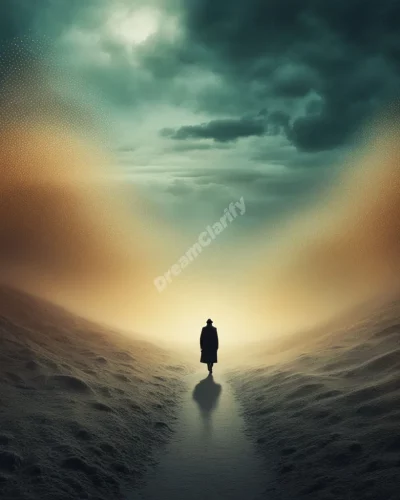 A figure stumbling through a hazy dreamscape, representing altered perception in intoxication dreams.