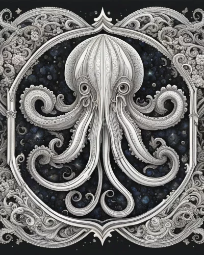 A squid with tentacles forming various dream symbols, representing adaptability and mystery.