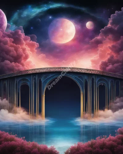 A bridge forming between two dream realms, symbolizing transition in crossing dreams.