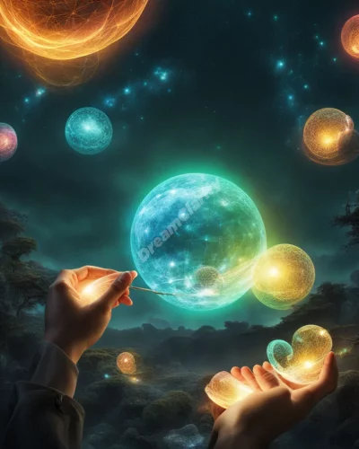 Hands picking glowing objects from a dreamscape, representing choices and selection.