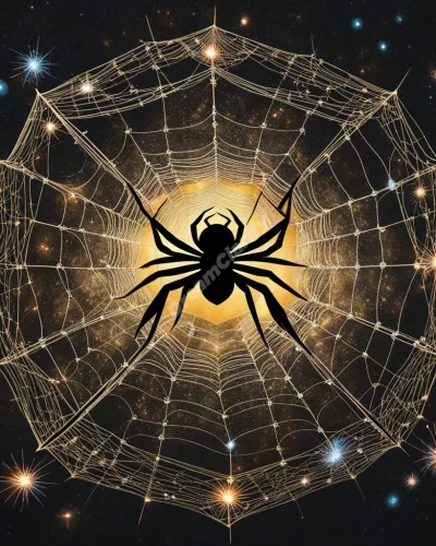 A spider weaving a web of dream symbols, representing creativity and life connections.