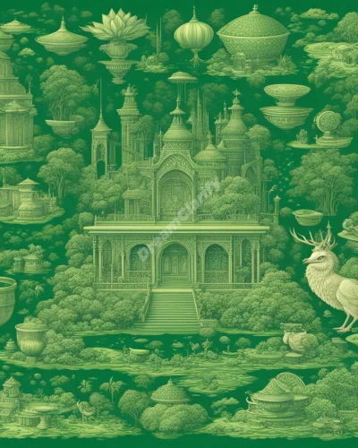 Various objects and scenes tinted green, representing growth, renewal, and jealousy in dreams.