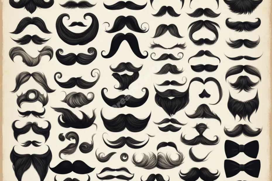 A mustache growing and changing shape, revealing hidden expressions, symbolizing masculinity and disguise.