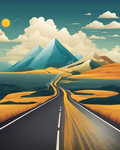 A road with various obstacles, each transforming into a life lesson, symbolizing challenges.