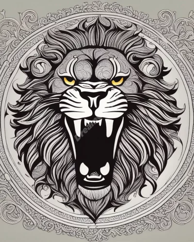 A lion's roar forming dream symbols in the air, representing power and assertion.