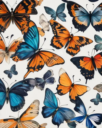 Butterflies with wings displaying dream scenes, symbolizing transformation and beauty.