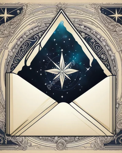 An envelope opening to release dream symbols, representing opportunities and communication.