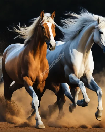 Horses with manes and tails forming dream symbols as they run, representing power and freedom.