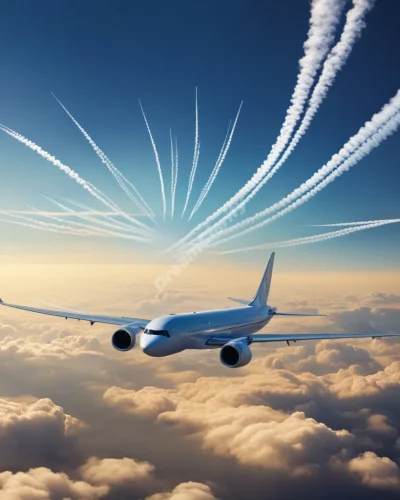 Airplanes forming contrails of dream symbols, representing journey and aspirations.