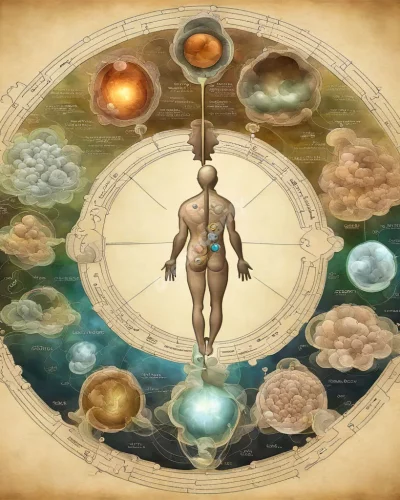 A medical diagram of a cyst filled with dream symbols, representing hidden growth or concerns.