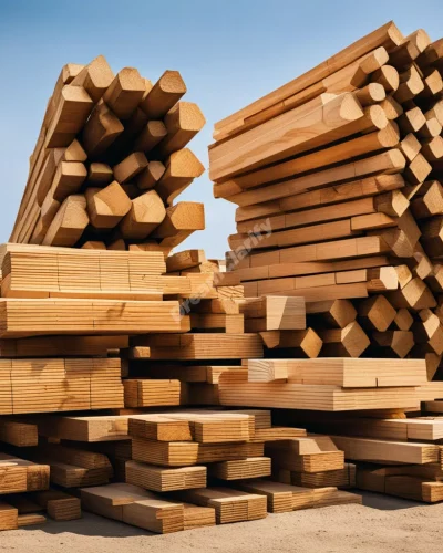 Lumber transforming into various dream objects, representing raw potential and construction.