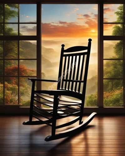 A rocking chair moving back and forth between different dream scenes, representing comfort and reflection.