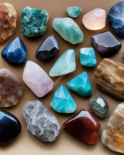 Various rock formations each containing hidden dream crystals, representing strength and hidden beauty.