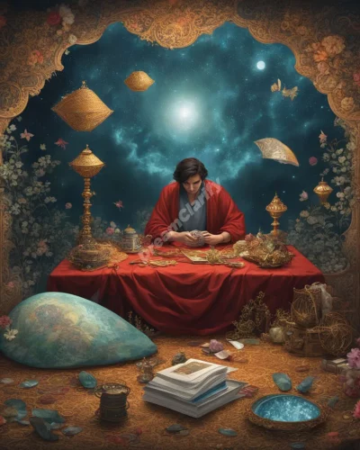 A figure discovering their stolen items transformed into dream symbols, representing loss and rediscovery.