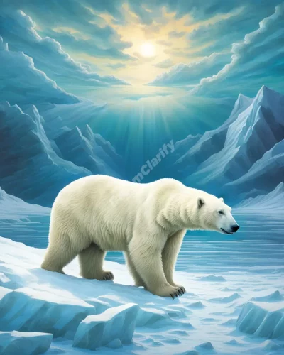 A polar bear navigating through an arctic dreamscape, symbolizing strength and survival.