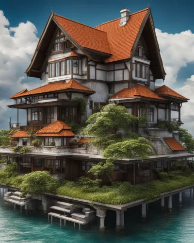 Roofs lifting to reveal hidden dream scenes in houses, representing protection and hidden thoughts.