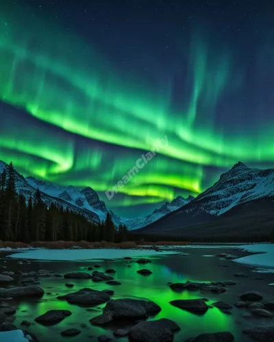 The aurora borealis forming dream symbols in the night sky, representing wonder and illumination.