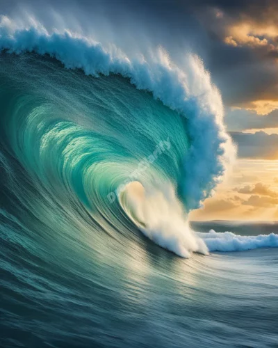 Massive waves carrying dream symbols, representing overwhelming emotions or challenges.